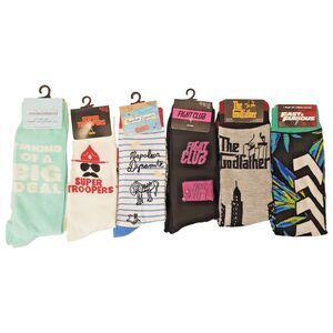 Movies Variety Pack Novelty Men Socks 6 Pair Size 6-12 NWT